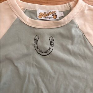 Green Long Sleeve Tee with Horseshoe Detail